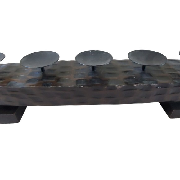 Wood Votive Candle Holder 5 Arm Handcrafted Rustic Candelabra Brutalism Decor - Picture 3 of 8